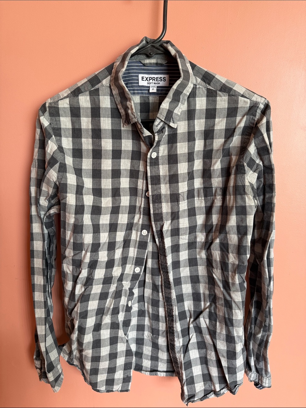 Express Men’s Black & White Check Button-Down Shirt